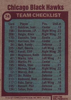 1977-78 Topps #74 Chicago Blackhawks Back