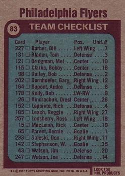 1977-78 Topps #83 Philadelphia Flyers Back