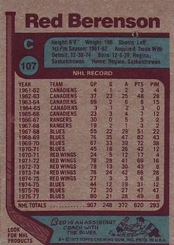 1977-78 Topps #107 Red Berenson Back