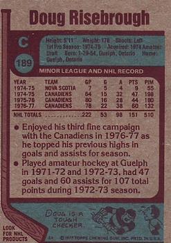 1977-78 Topps #189 Doug Risebrough Back