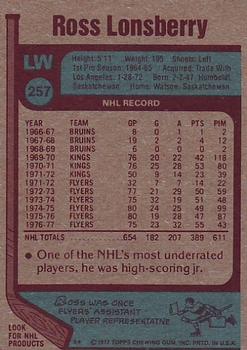1977-78 Topps #257 Ross Lonsberry Back