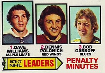 1977-78 Topps #4 1976-77 NHL Leaders Penalty Minutes (Dave Williams / Dennis Polonich / Bob Gassoff) Front