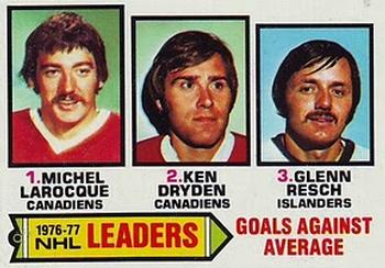 1977-78 Topps #6 1976-77 NHL Leaders Goals Against Average (Michel Larocque / Ken Dryden / Glenn Resch) Front