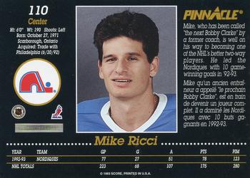1993-94 Pinnacle Canadian #110 Mike Ricci Back