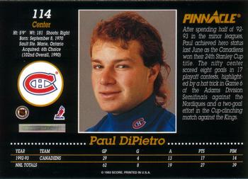 1993-94 Pinnacle Canadian #114 Paul DiPietro Back