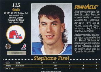 1993-94 Pinnacle Canadian #115 Stephane Fiset Back