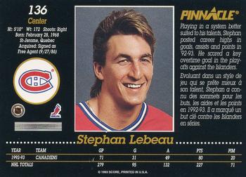 1993-94 Pinnacle Canadian #136 Stephan Lebeau Back