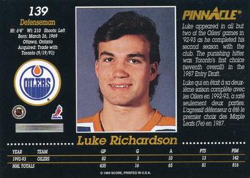 1993-94 Pinnacle Canadian #139 Luke Richardson Back