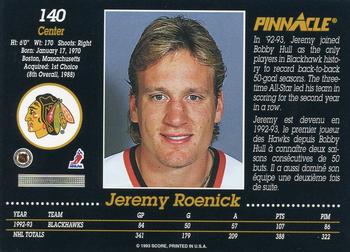1993-94 Pinnacle Canadian #140 Jeremy Roenick Back