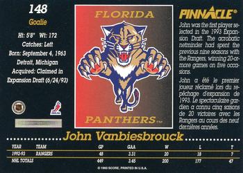 1993-94 Pinnacle Canadian #148 John Vanbiesbrouck Back