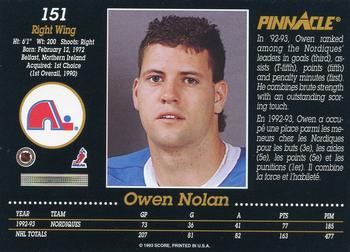 1993-94 Pinnacle Canadian #151 Owen Nolan Back