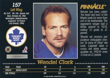 1993-94 Pinnacle Canadian #157 Wendel Clark Back