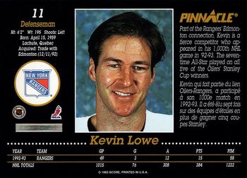 1993-94 Pinnacle Canadian #11 Kevin Lowe Back