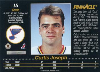 1993-94 Pinnacle Canadian #15 Curtis Joseph Back
