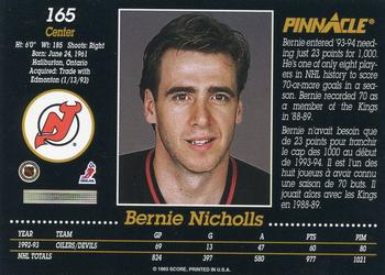 1993-94 Pinnacle Canadian #165 Bernie Nicholls Back