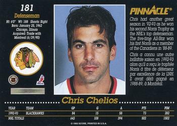1993-94 Pinnacle Canadian #181 Chris Chelios Back