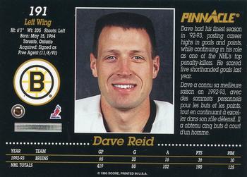1993-94 Pinnacle Canadian #191 Dave Reid Back