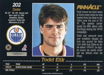 1993-94 Pinnacle Canadian #202 Todd Elik Back