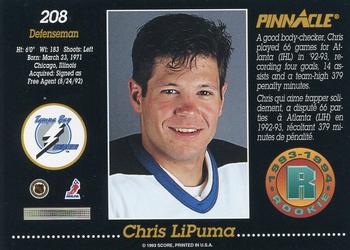 1993-94 Pinnacle Canadian #208 Chris LiPuma Back