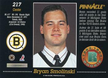 1993-94 Pinnacle Canadian #217 Bryan Smolinski Back