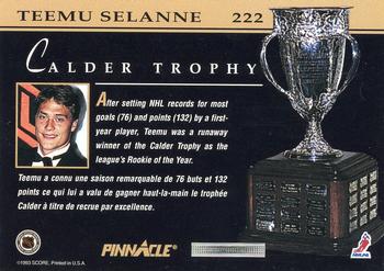 1993-94 Pinnacle Canadian #222 Teemu Selanne Back