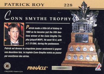 1993-94 Pinnacle Canadian #228 Patrick Roy Back