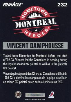 1993-94 Pinnacle Canadian #232 Vincent Damphousse Back