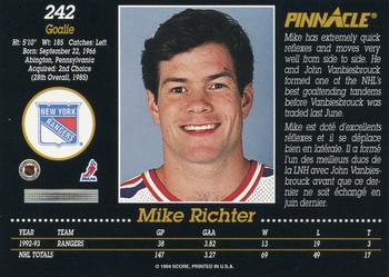 1993-94 Pinnacle Canadian #242 Mike Richter Back