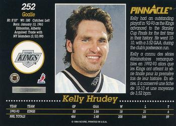 1993-94 Pinnacle Canadian #252 Kelly Hrudey Back