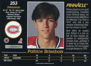 1993-94 Pinnacle Canadian #253 Patrice Brisebois Back