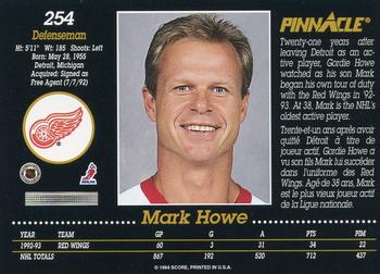1993-94 Pinnacle Canadian #254 Mark Howe Back