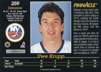 1993-94 Pinnacle Canadian #259 Uwe Krupp Back