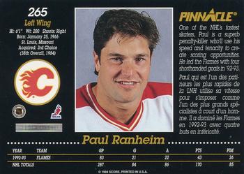 1993-94 Pinnacle Canadian #265 Paul Ranheim Back