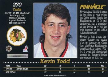 1993-94 Pinnacle Canadian #270 Kevin Todd Back