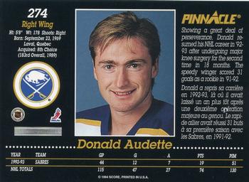 1993-94 Pinnacle Canadian #274 Donald Audette Back