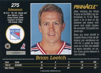 1993-94 Pinnacle Canadian #275 Brian Leetch Back