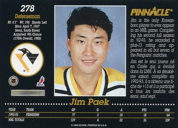 1993-94 Pinnacle Canadian #278 Jim Paek Back