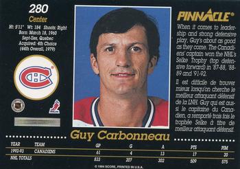 1993-94 Pinnacle Canadian #280 Guy Carbonneau Back