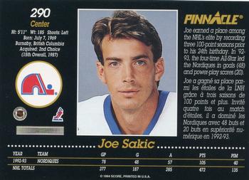 1993-94 Pinnacle Canadian #290 Joe Sakic Back