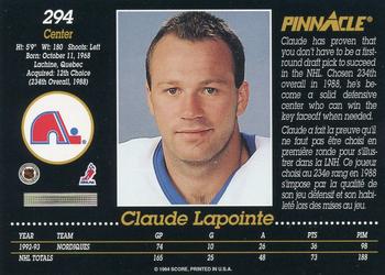 1993-94 Pinnacle Canadian #294 Claude Lapointe Back