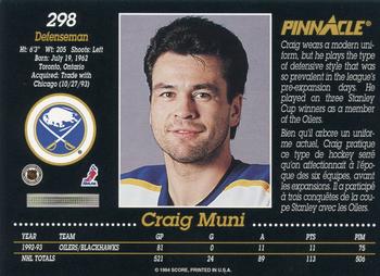 1993-94 Pinnacle Canadian #298 Craig Muni Back