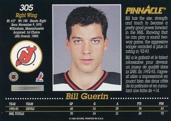 1993-94 Pinnacle Canadian #305 Bill Guerin Back