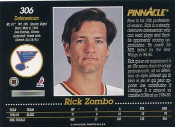 1993-94 Pinnacle Canadian #306 Rick Zombo Back