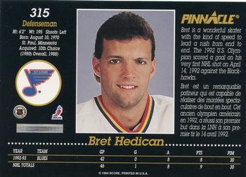 1993-94 Pinnacle Canadian #315 Bret Hedican Back