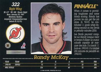 1993-94 Pinnacle Canadian #322 Randy McKay Back
