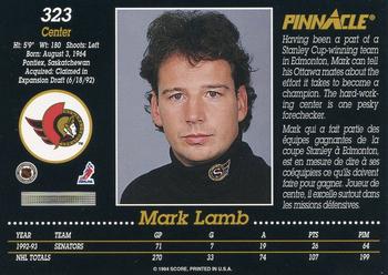 1993-94 Pinnacle Canadian #323 Mark Lamb Back