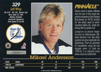 1993-94 Pinnacle Canadian #329 Mikael Andersson Back