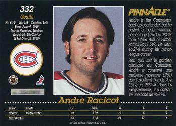 1993-94 Pinnacle Canadian #332 Andre Racicot Back