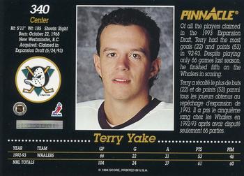 1993-94 Pinnacle Canadian #340 Terry Yake Back