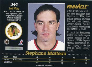 1993-94 Pinnacle Canadian #344 Stephane Matteau Back